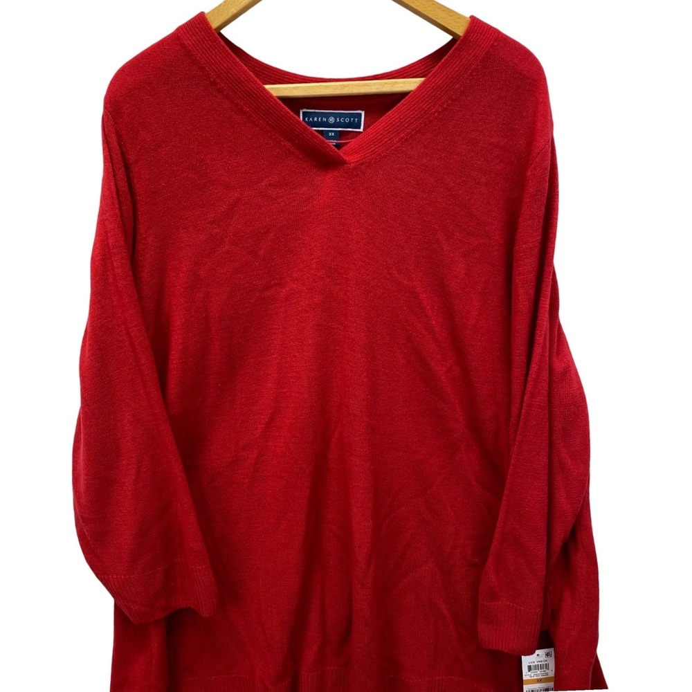 Karen‎ Scott New Red Amore Lux V Neck Sweater 3X Women's Pullover Knit Top NWT